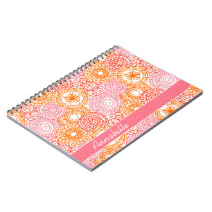 Cuaderno Patrón de arte floral naranja rojo coral rosa pers