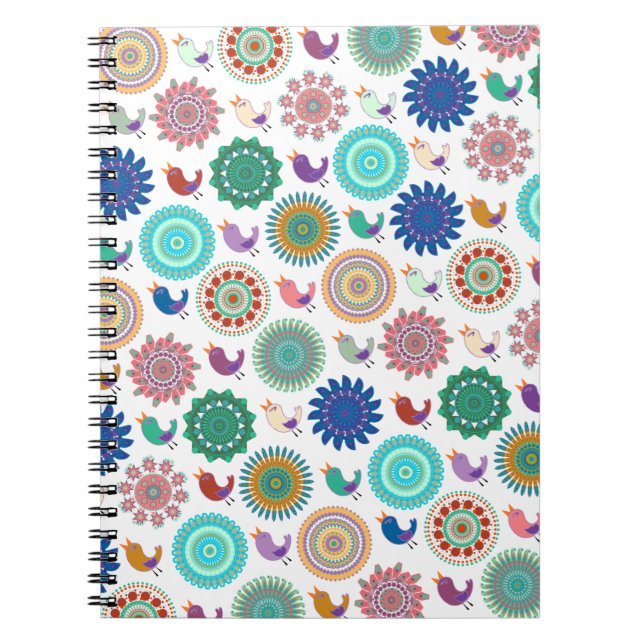 Cuaderno Patrón de arte folclórico canto Bird and Mandala (Frente)