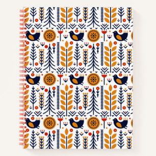 Cuaderno Patrón de arte folclórico de aves de otoño