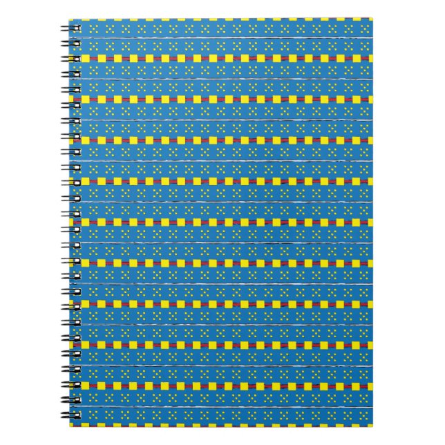Cuaderno Patrón de arte folclórico geométrico azul y amaril (Frente)