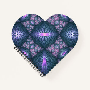 Cuaderno Patrón de arte fractal 3D turquesa púrpura rosa