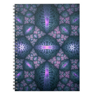 Cuaderno Patrón de arte fractal 3D turquesa púrpura rosa