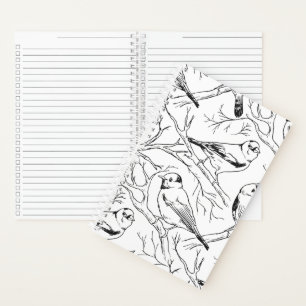 Cuaderno Patrón de arte lineal de aves norteamericanas mini