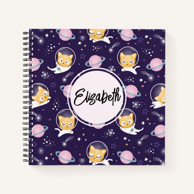 Cuaderno Patrón de astronautas de gatos gatitos (Anverso)
