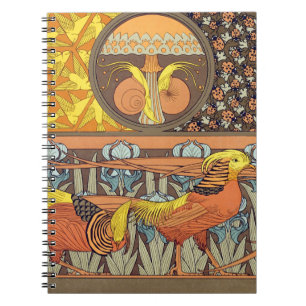 Cuaderno Patrón de ave de la naturaleza Art Nouveau francés