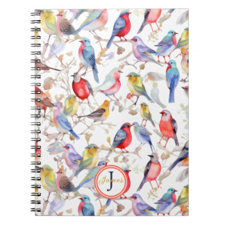 Cuaderno Patrón de aves acuáticas encantadoras de monograma