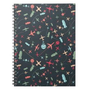 Cuaderno Patrón de avión negro y aviación