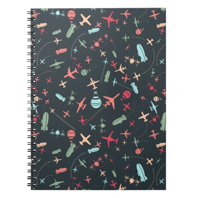 Cuaderno Patrón de avión negro y aviación (Frente)