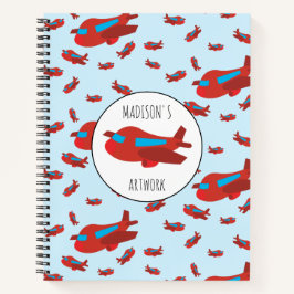 Cuaderno Patrón de avión rojo y azul Niños Nombre Sketchboo