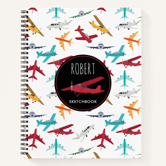 Cuaderno Patrón de aviones coloridos (Anverso)