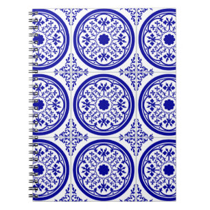 Cuaderno Patrón de azulejo gótico blanco azul