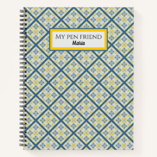 Cuaderno Patrón de azulejos azules y amarillos en portugués