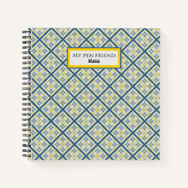 Cuaderno Patrón de azulejos azules y amarillos en portugués