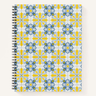Cuaderno Patrón de azulejos azules y amarillos en portugués