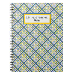 Cuaderno Patrón de azulejos azules y amarillos en portugués