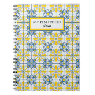 Cuaderno Patrón de azulejos azules y amarillos en portugués