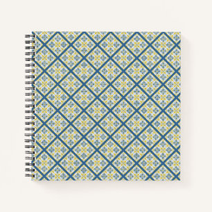 Cuaderno Patrón de azulejos azules y amarillos en portugués
