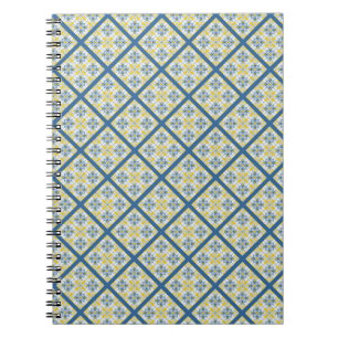 Cuaderno Patrón de azulejos azules y amarillos en portugués