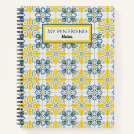 Cuaderno Patrón de azulejos azules y amarillos en portugués