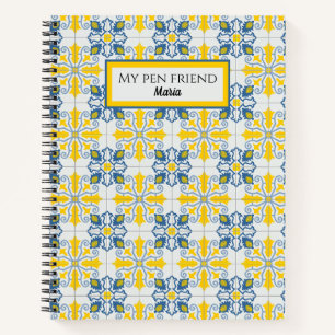 Cuaderno Patrón de azulejos azules y amarillos en portugués