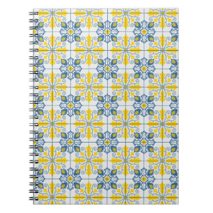 Cuaderno Patrón de azulejos azules y amarillos en portugués