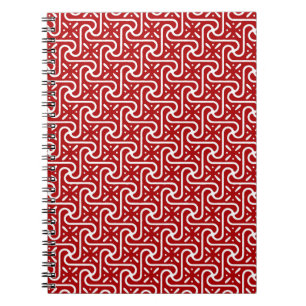Cuaderno patrón de azulejos egipcio, rojo oscuro y blanco