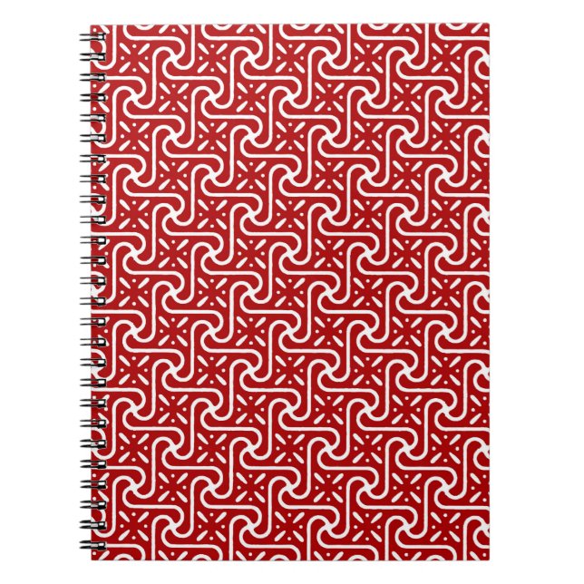 Cuaderno patrón de azulejos egipcio, rojo oscuro y blanco (Frente)
