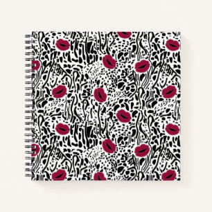 Cuaderno Patrón de B&W de labios de labios modernos