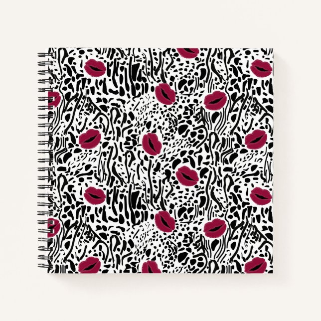 Cuaderno Patrón de B&W de labios de labios modernos (Anverso)