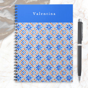 Cuaderno Patrón de Baldosa de Terracota Azul Mediterráneo P
