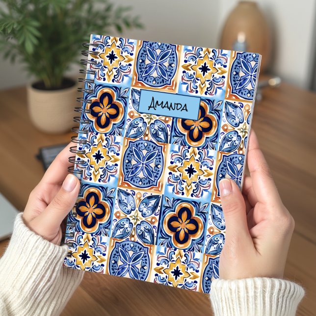 Cuaderno Patrón de baldosas cerámicas florales azules sicil (Subido por el creador)