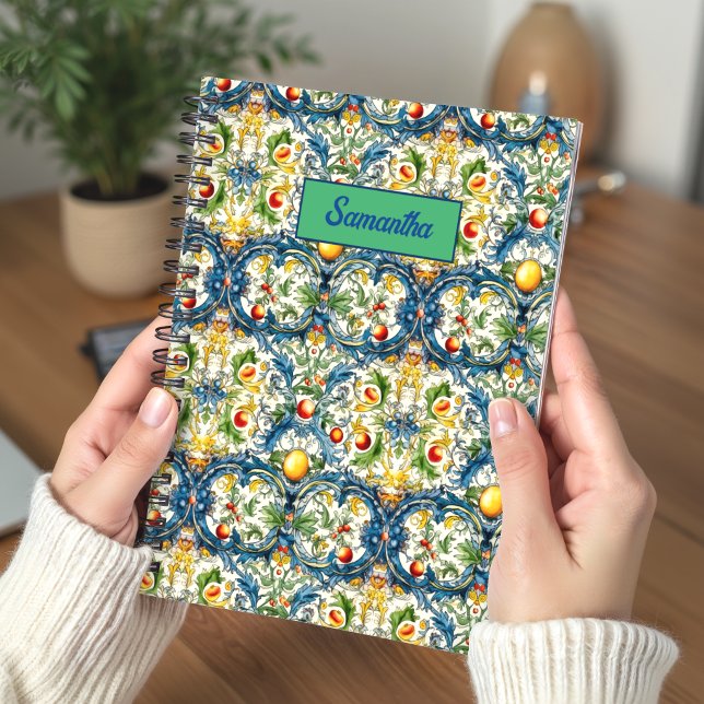Cuaderno Patrón de baldosas de cítrico mediterráneo azul si (Subido por el creador)