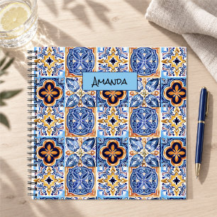 Cuaderno Patrón de baldosas sicilianas blancas y azules med