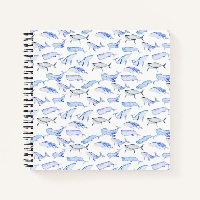 Cuaderno Patrón de ballena azul acuarela (Anverso)