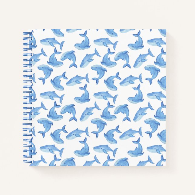 Cuaderno Patrón de ballena azul acuarela (Anverso)