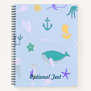 Cuaderno Patrón de ballenas, anclas, corales y algas marina