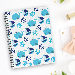 Cuaderno Patrón de ballenas, ballenas ricas, ballenas azule