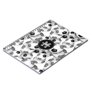 Cuaderno patrón de balones de fútbol gris negro para niños