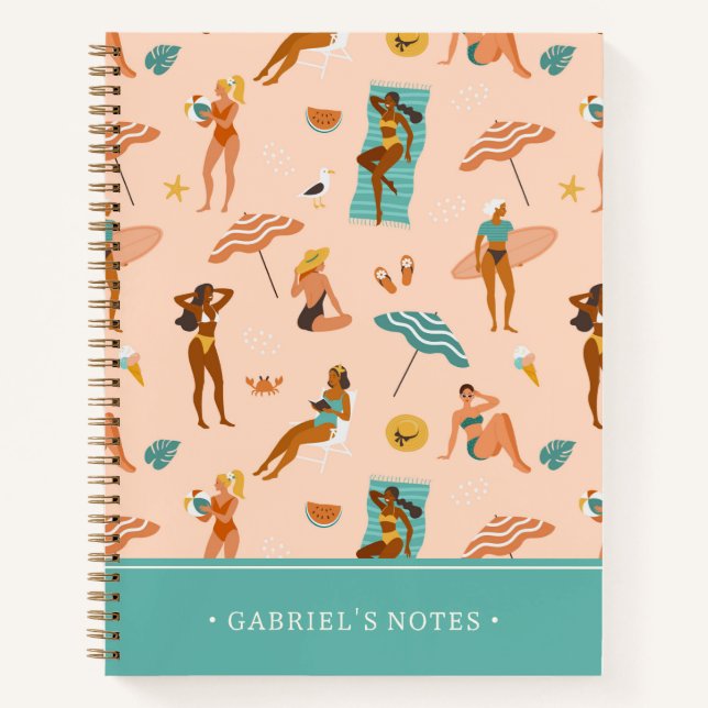 Cuaderno Patrón de bañadores de sol en la playa | Añadir su (Anverso)