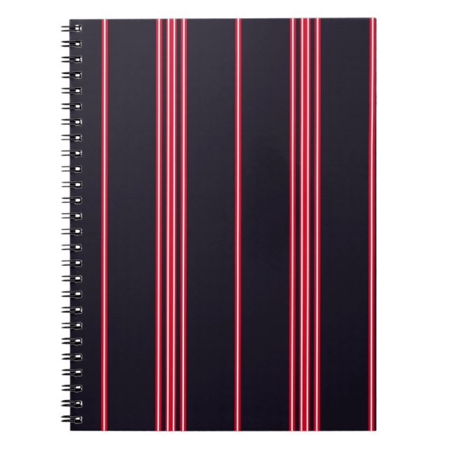Cuaderno Patrón de banda con verti azul marino, blanco y ro (Frente)