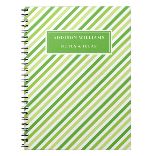 Cuaderno Patrón de banda verde de nombre personalizado (Frente)