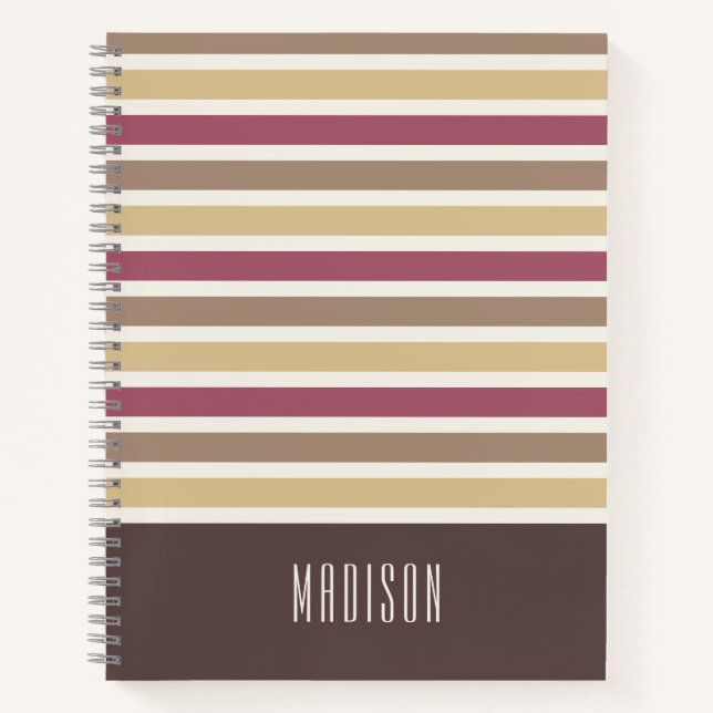 Cuaderno Patrón de bandas retro de nombre personalizado (Anverso)