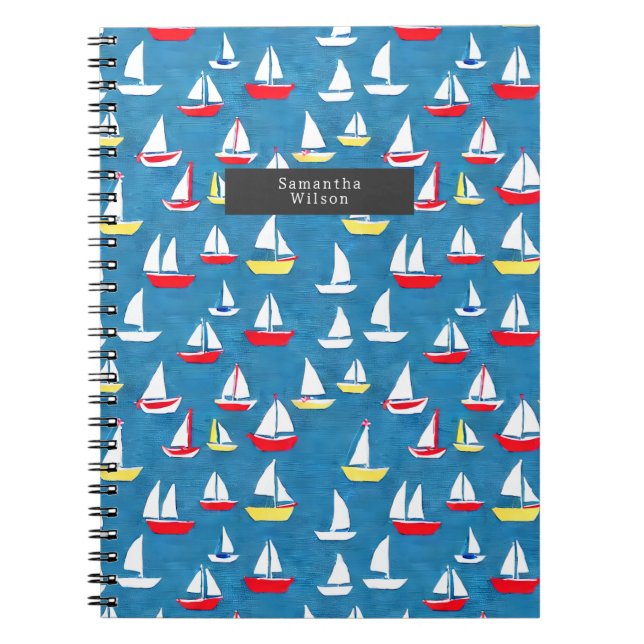Cuaderno Patrón de barcos de vela azul (Frente)