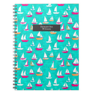 Cuaderno Patrón de barcos de vela Pink & Aqua