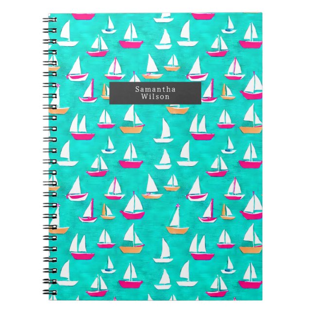Cuaderno Patrón de barcos de vela Pink & Aqua (Frente)