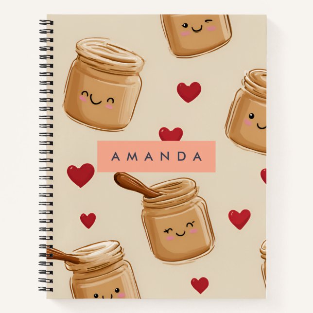 Cuaderno Patrón de barra de maní adorable personalizado (Anverso)