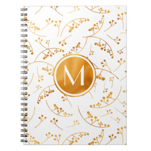 Cuaderno Patrón de bayas doradas en monograma elegante sobr