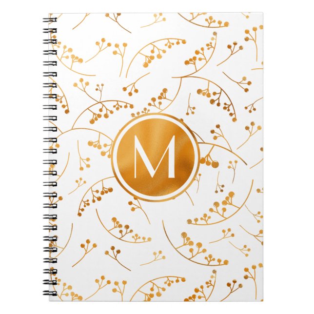 Cuaderno Patrón de bayas doradas en monograma elegante sobr (Frente)