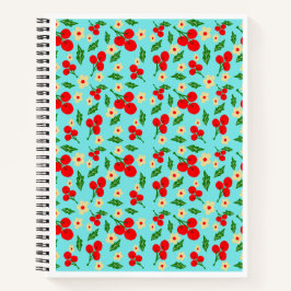 Cuaderno Patrón de bayas rojas alegres y flores diminutas