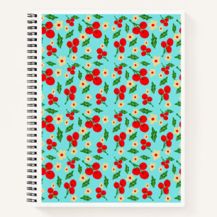 Cuaderno Patrón de bayas rojas alegres y flores diminutas 